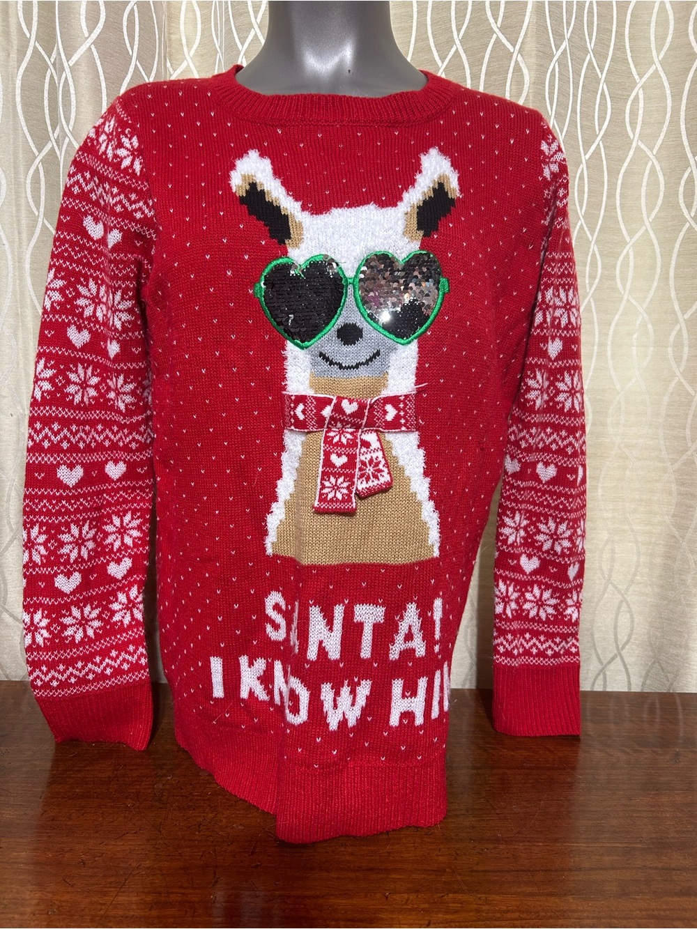 George Red Holiday Llama Sequin Sweater